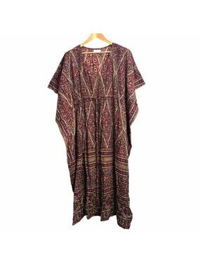 The Fox and The Mermaid Venice Block Print Kaftan OS Hand Printed Floral Boho